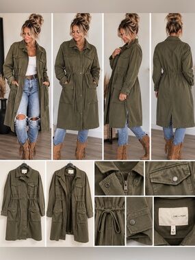 Oak + Fort Olive Green Long Utility Field Jacket Size Small